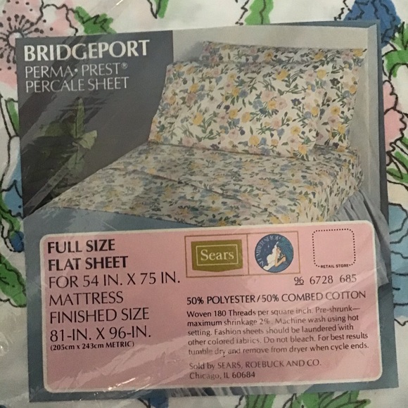 Sears Bedding New Vintage Full Sized Flat Sheet In Bridgeport Floral Print Poshmark